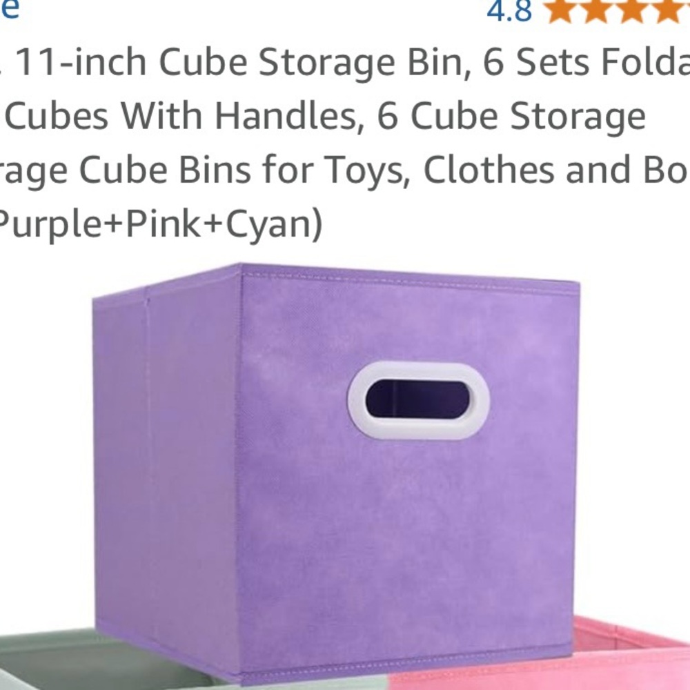 Set of 4 Purple Cube Storage Bins with Handles